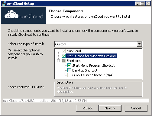 Välj vilka delar du vill installera