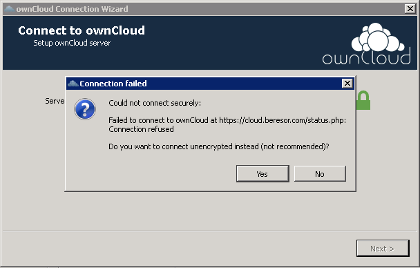 aVarning om att anslutningen till servern är okrypterad