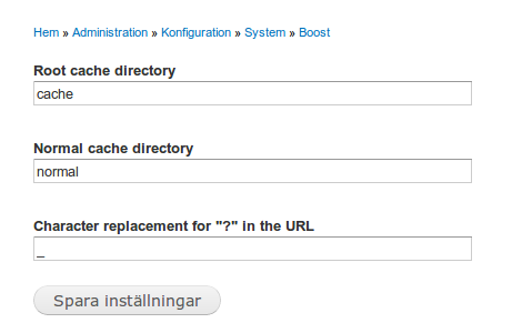 Inställningar för cache katalogen