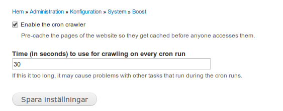 Inställningar för crawler