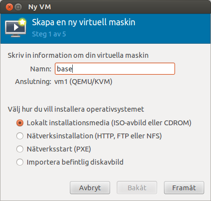 Döp den nya virtuella datorn samt ange var installationsmediat finns.