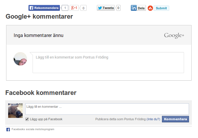 Test av nya regionen med kommentarsblocken