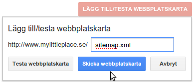 Skriv in adressen till sitemapen