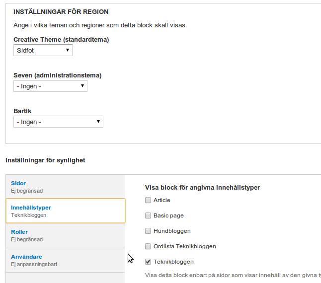 Välj placering för blocket
