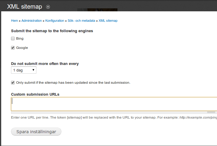 Skicka sitemap till google vid uppdatering